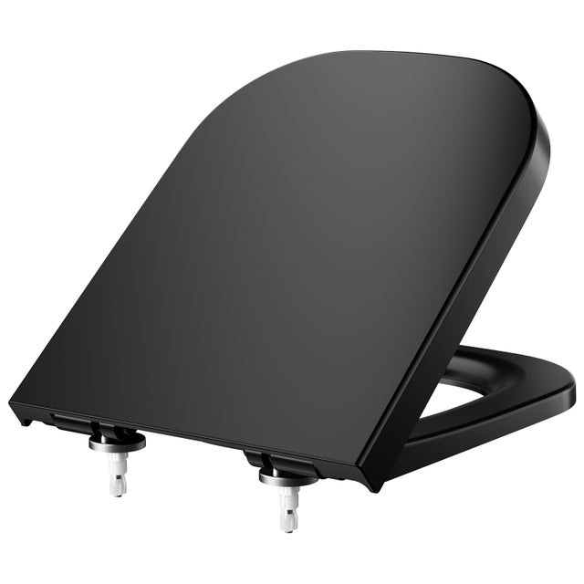DERW max Sedile WC Quadrato Corto - Sedile WC Chiusura Ammortizzata - Coperchio WC - Nero - Per Bagno