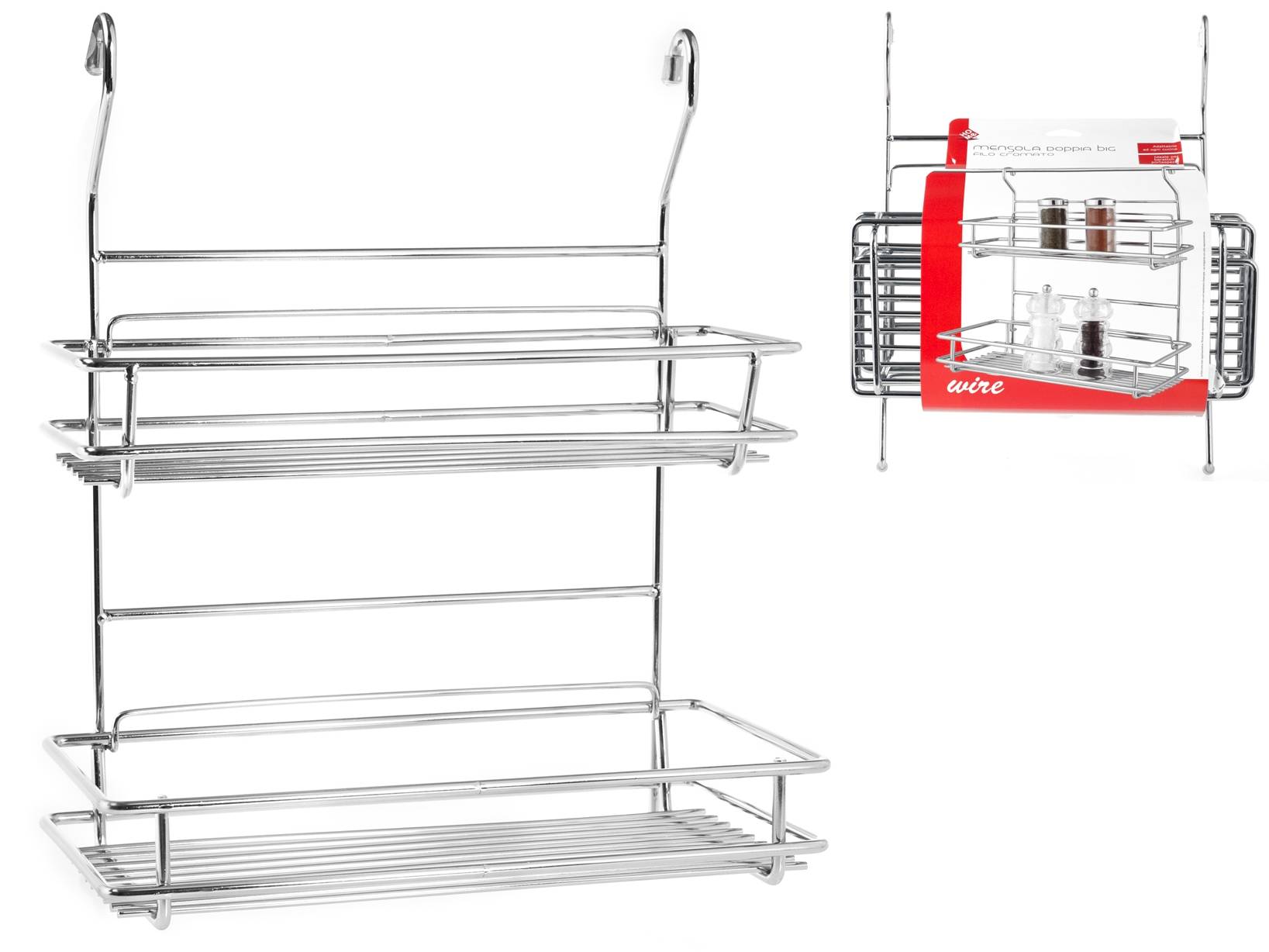 HOME Mensola Rettangolare In Filo Cromato Con Ventose – 26x13x7,5 Cm – Accessorio Doccia E Bagno Portaoggetti