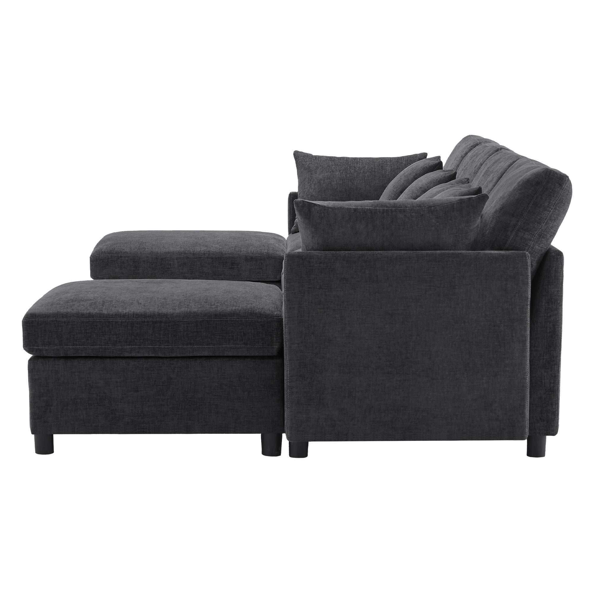 Nowoczesna narożna sofa w kształcie litery L - Z wyjmowanym podnóżkiem - 4-osobowa - szara - 5