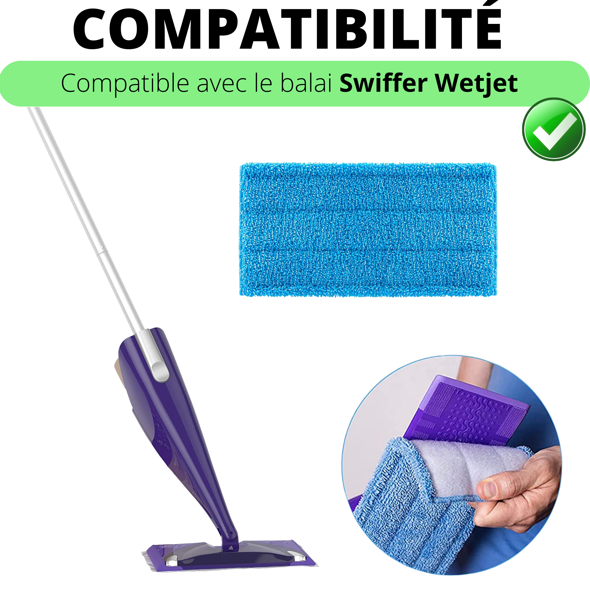 Lot 4 Lingettes pour Swiffer Wetjet serpillère lavable réutilisable - 2