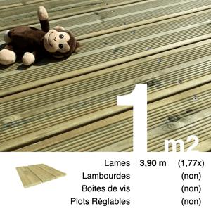 Planches de terrasse Pin autoclave Vert pour 1 m² • Longueur 3,9 m