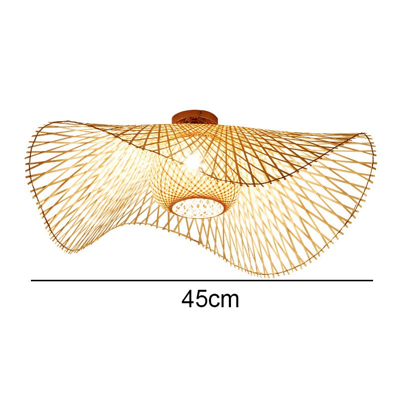 Lustre en bambou tressé (ampoule incluse), plafonnier style bohème, petite lampe décorative pour salle à manger, cuisine et couloir – Ø 45 cm - 5