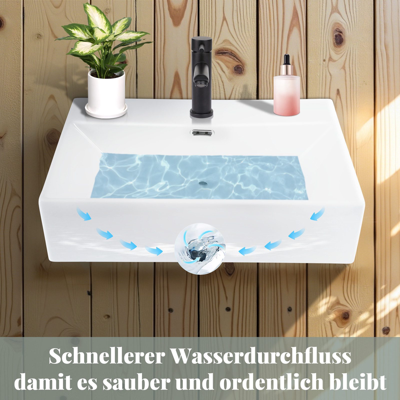 Lavabo da appoggio NETTLIFE, lavabo da bagno in ceramica bianca - Lavabo quadrato 60*42 cm - 7