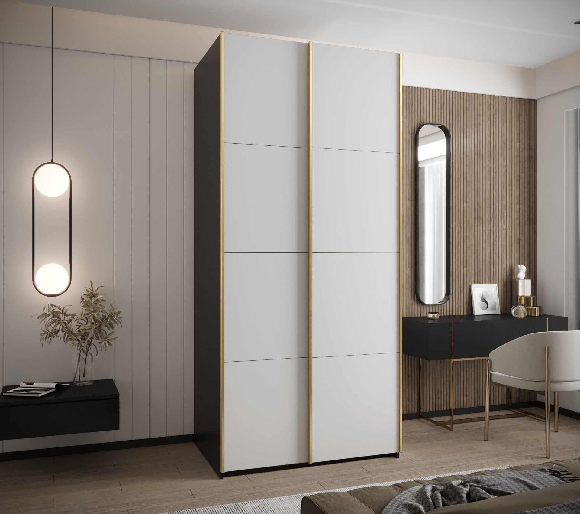 Szafa przesuwna wysoka Lux 1 120 x 64 x 245,5 cm czarny + biały + u. złoty - Abiks Meble - 2
