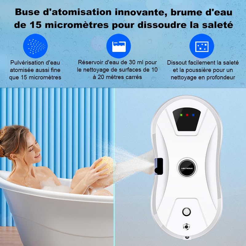 Robot Nettoyeur Vitre Automatique, avec Fonction de pulvérisation d'eau, Navigation Intelligente, Triple Système de Sécurité, pour Surfaces Lisses - 8