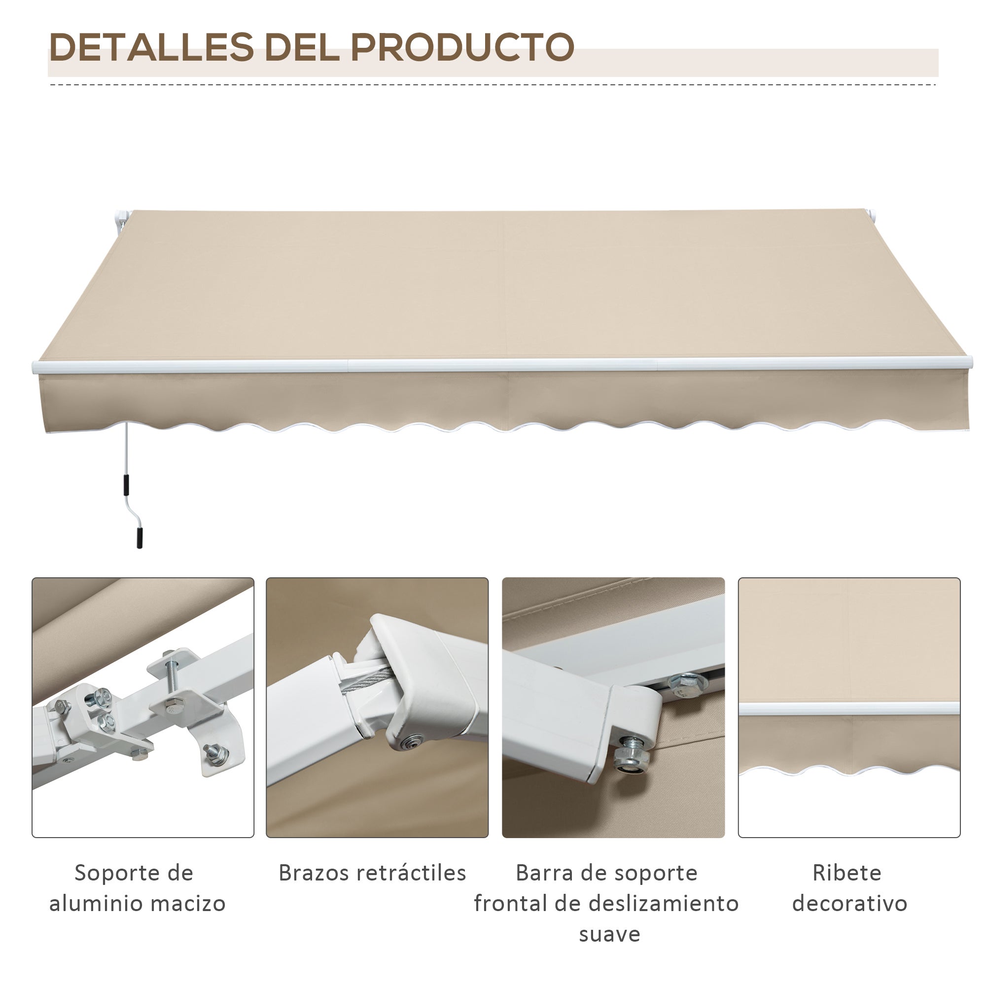 Toldo Manual Retrátil Outsunny em Poliéster Creme 350x250 cm - 7