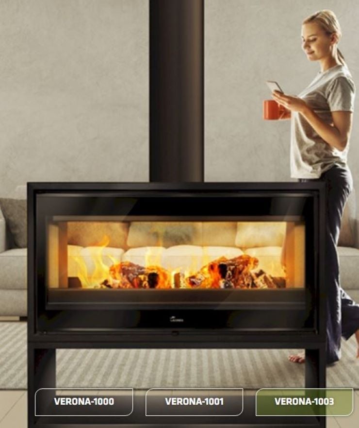 BRICOSOL - ESTUFA A LEÑA DOBLE CRISTAL MODELO VERONA 1003 DE LACUNZA