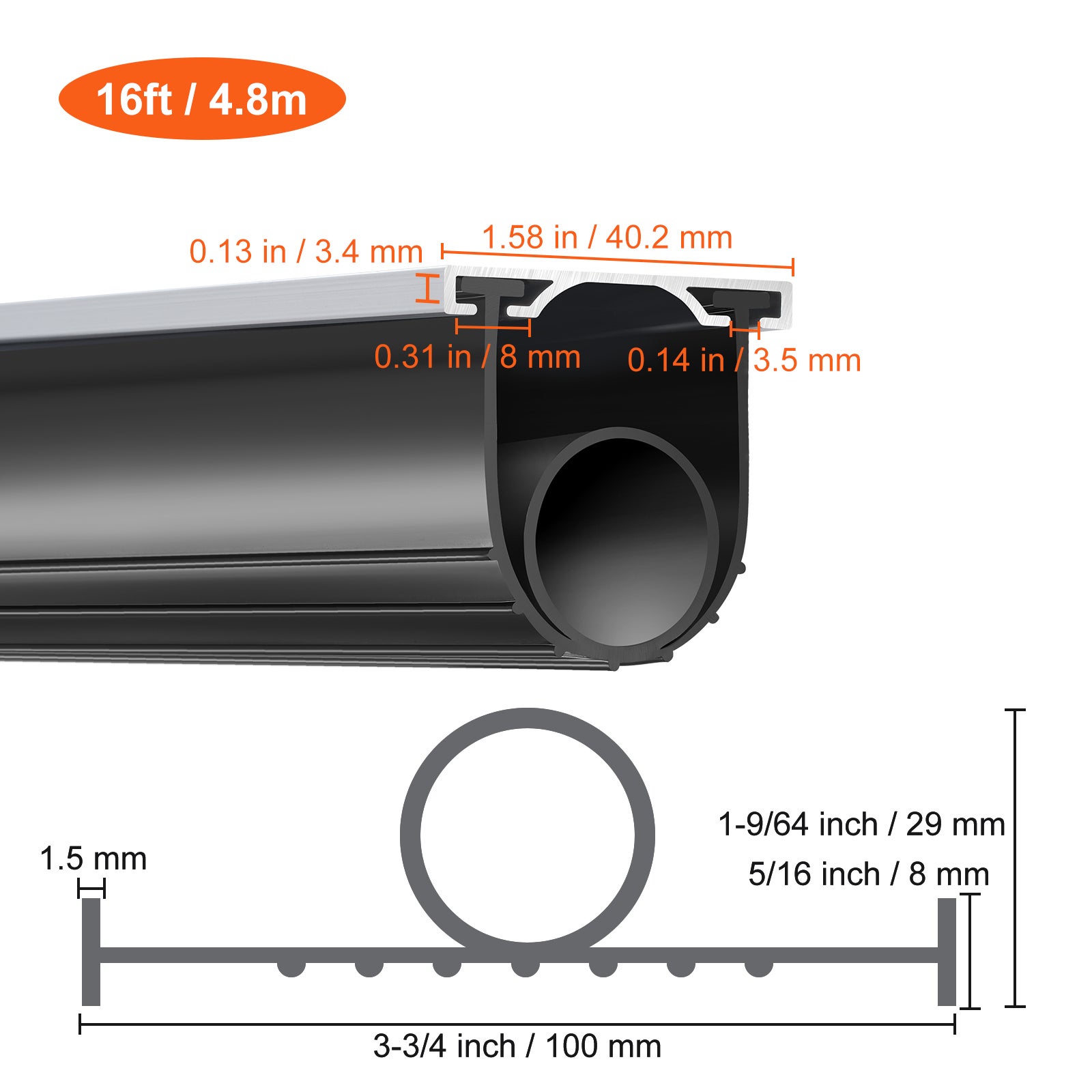 Joints de Porte SucceBuy de Garage 16 Pi, Caoutchouc Noir Forme U + Torique, Extrémités T 5/16