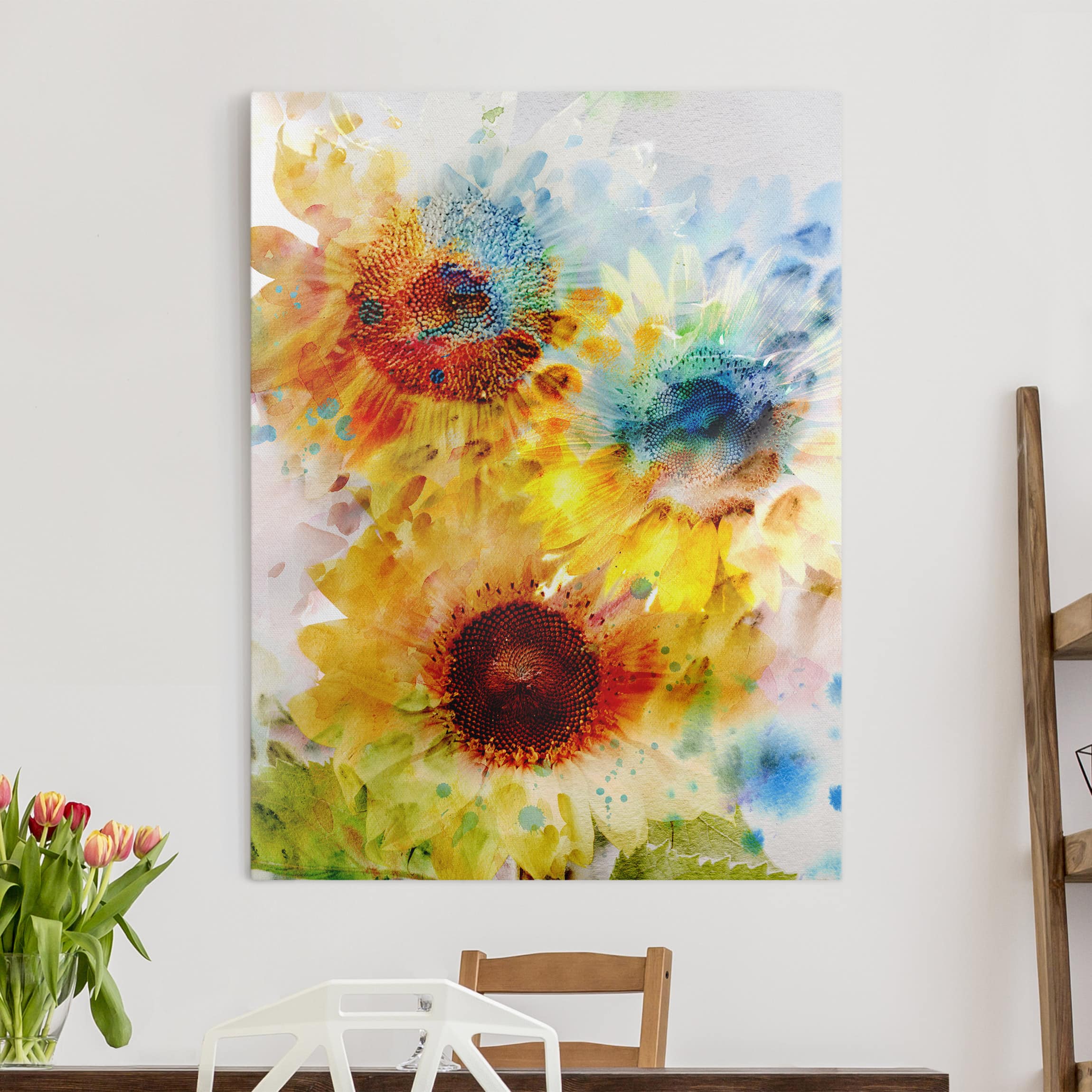 Lienzo cuadro en lienzo bastidor impresion en lienzo amarillo botánica flor girasoles acuarela pintura 179 dormitorio salón 75 x 100 cm