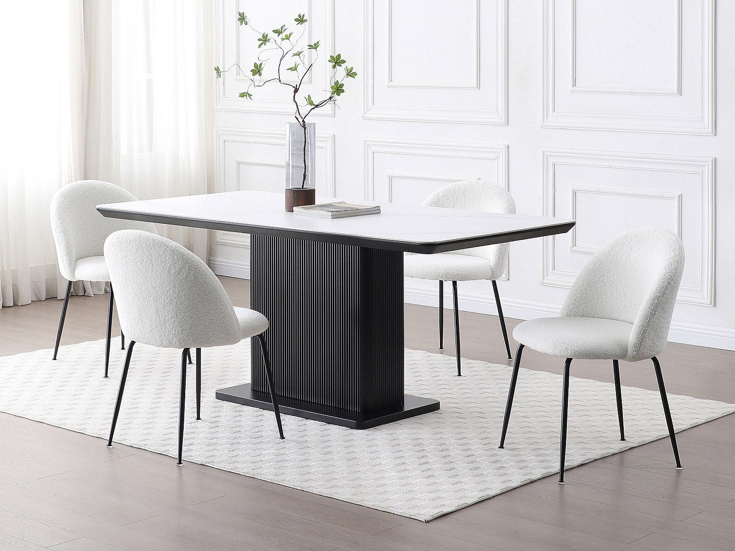 Zestaw 6 krzeseł z bukli i czarnej stali nierdzewnej - Biały - MELBOURNE