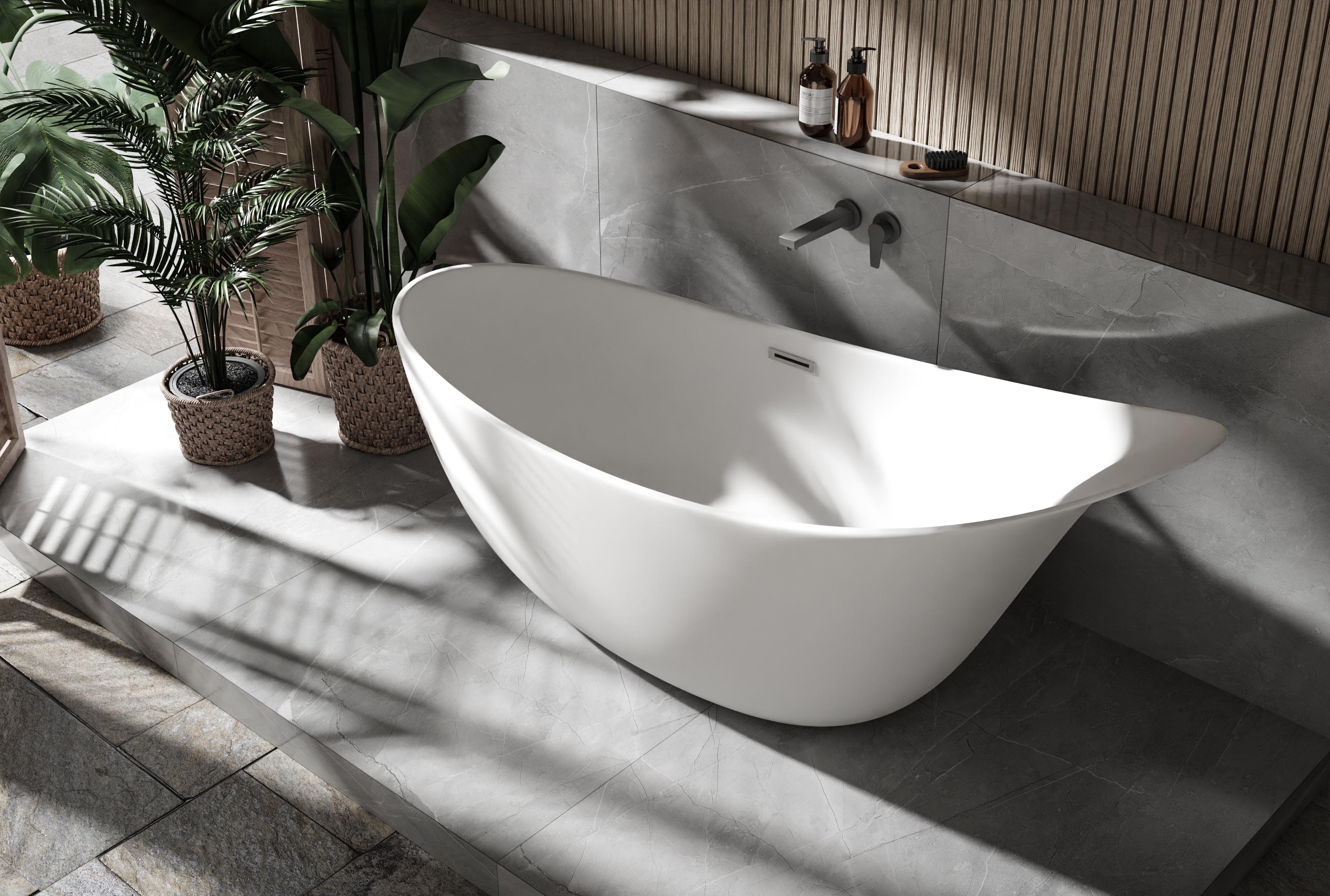 BERNSTEIN - Bañera acrílica oval grande con pie de bañera en isla - Blanco brillo - 190x80x83cm - SOPHIE - 2