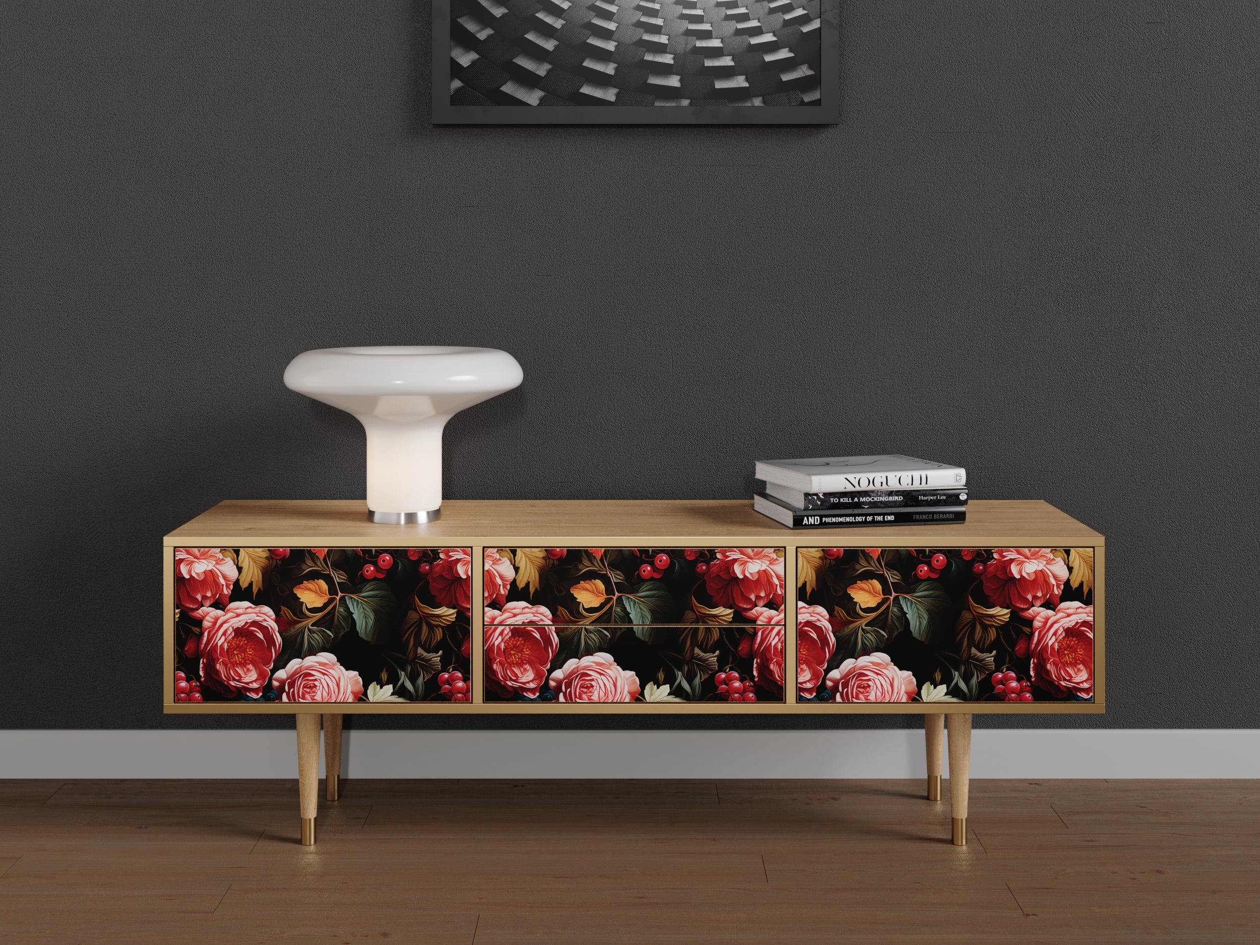 Mobile TV con due porte e due cassetti, lungo 170 cm, in rovere - 2