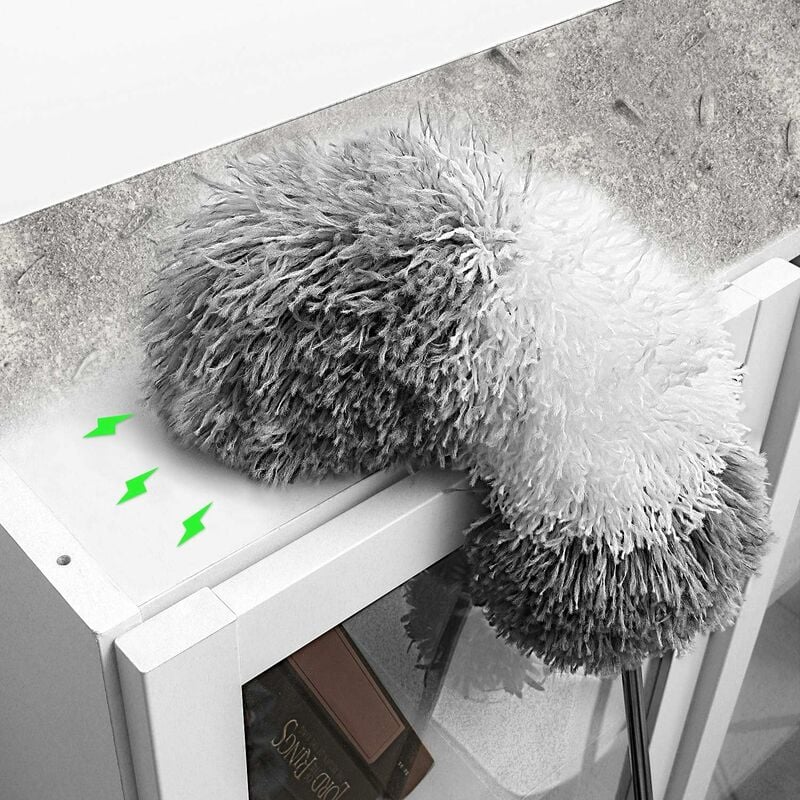 Plumeau Télescopique, Plumeau Toile D'araignée Poussière, Tete de Loup 250CM Tête Pliable Lavable - 2