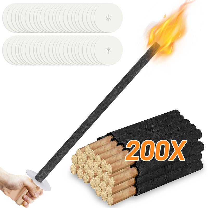 200 Torches En Cire Naturelle Randaco - Brûlent 45 Min, Manche Long 12cm