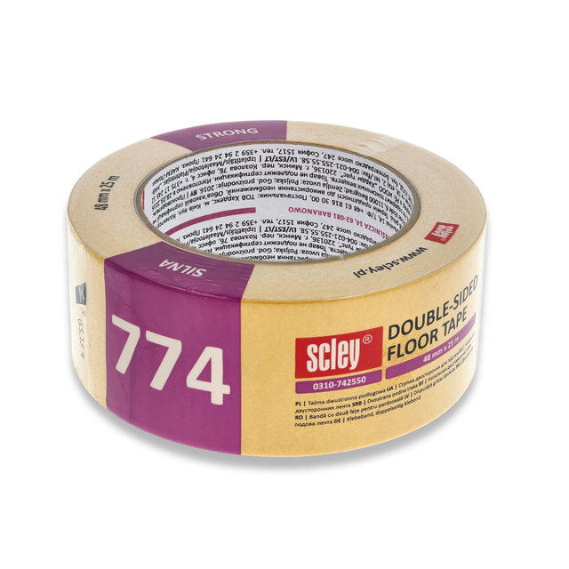 Bande Adhésive Double Face Série 774 - Polyvalente et Puissante - Résistance à la température Jusqu'à 60°C - Sur diverses surfaces - 50mmx25m - 1 pc