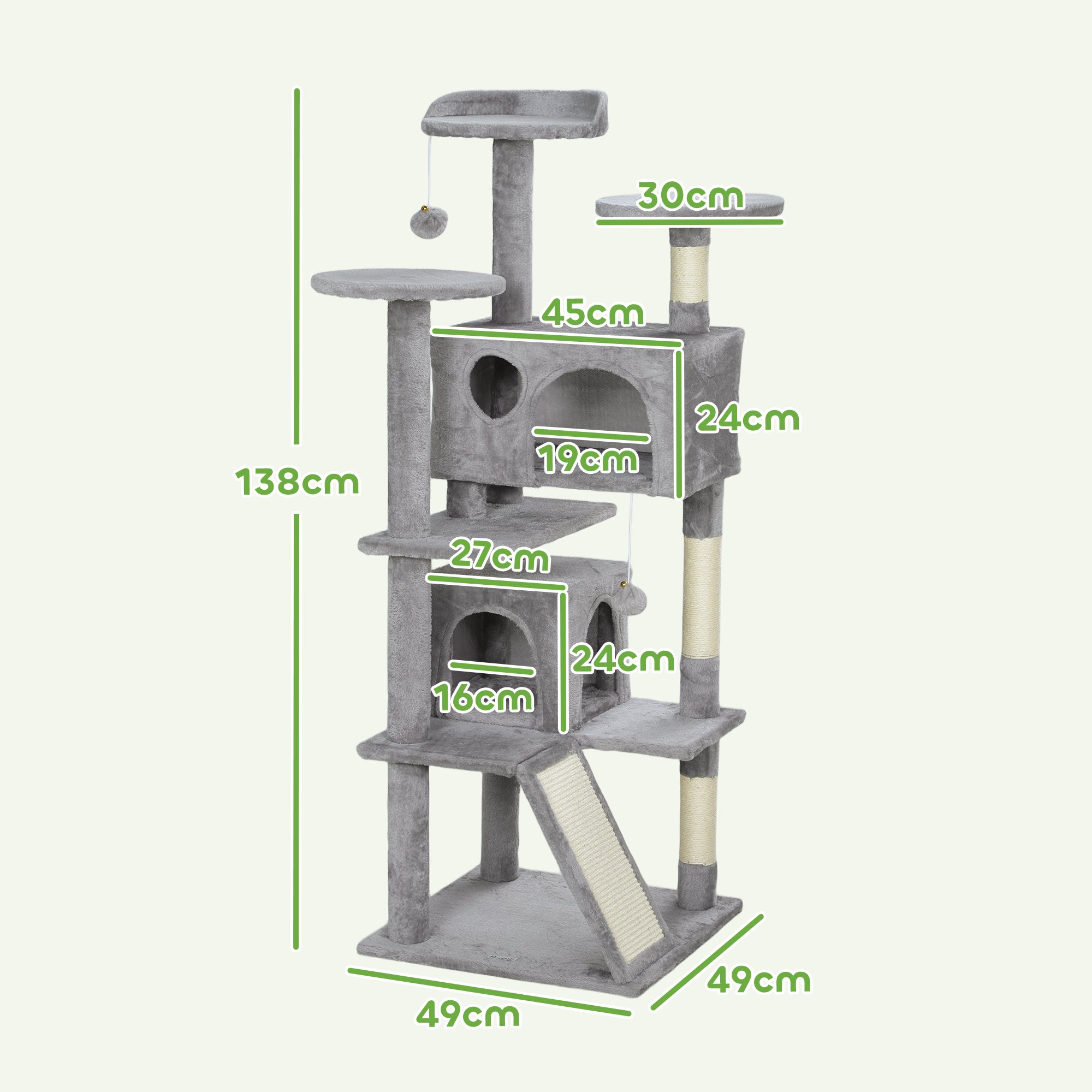 Arranhador para Gatos 138cm Torre Escalada com Cavernas Plataformas e Bolas Cinzento - 2