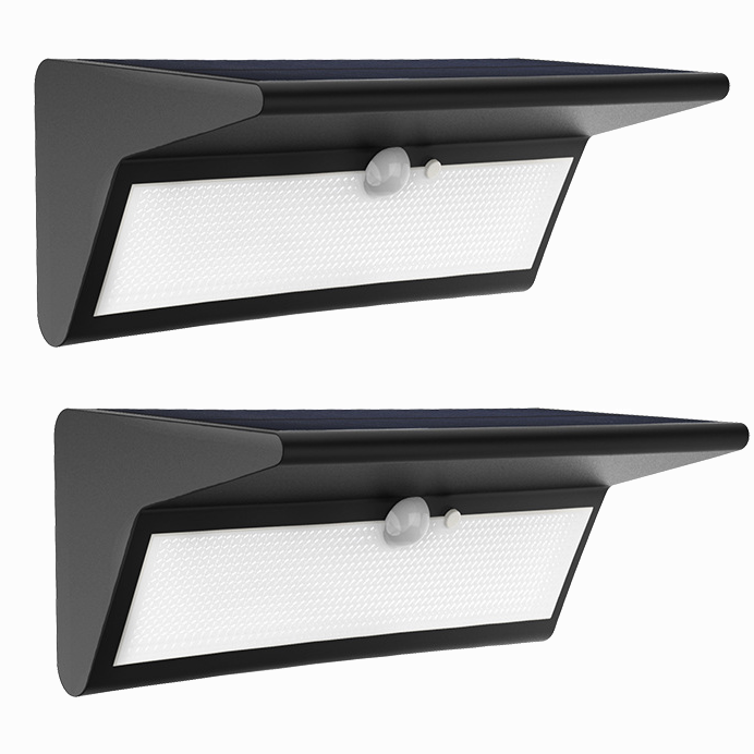 Zestaw 2 lamp solarnych z czujnikiem ruchu, oświetlenie solarne do ogrodu, wodoodporne oświetlenie zewnętrzne IP65, 4 tryby, ciepłe światło