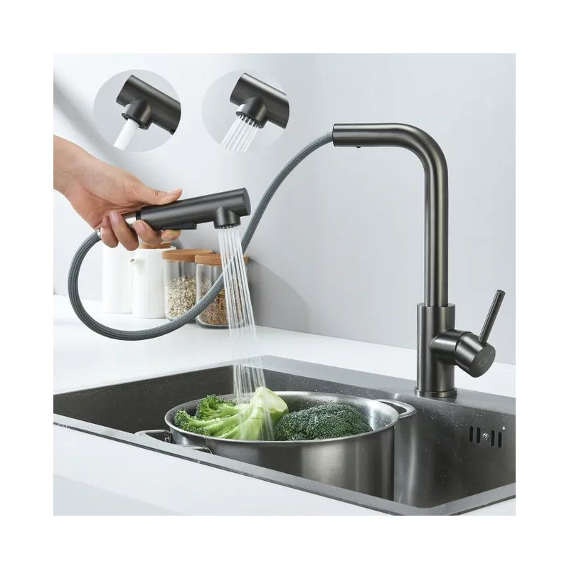 Bateria kuchenna z wyciąganą wylewką, obrotowa o 360° wykonana ze stali nierdzewnej, bateria kuchenna do zlewu z 2 funkcjami, mieszacz kuchenny