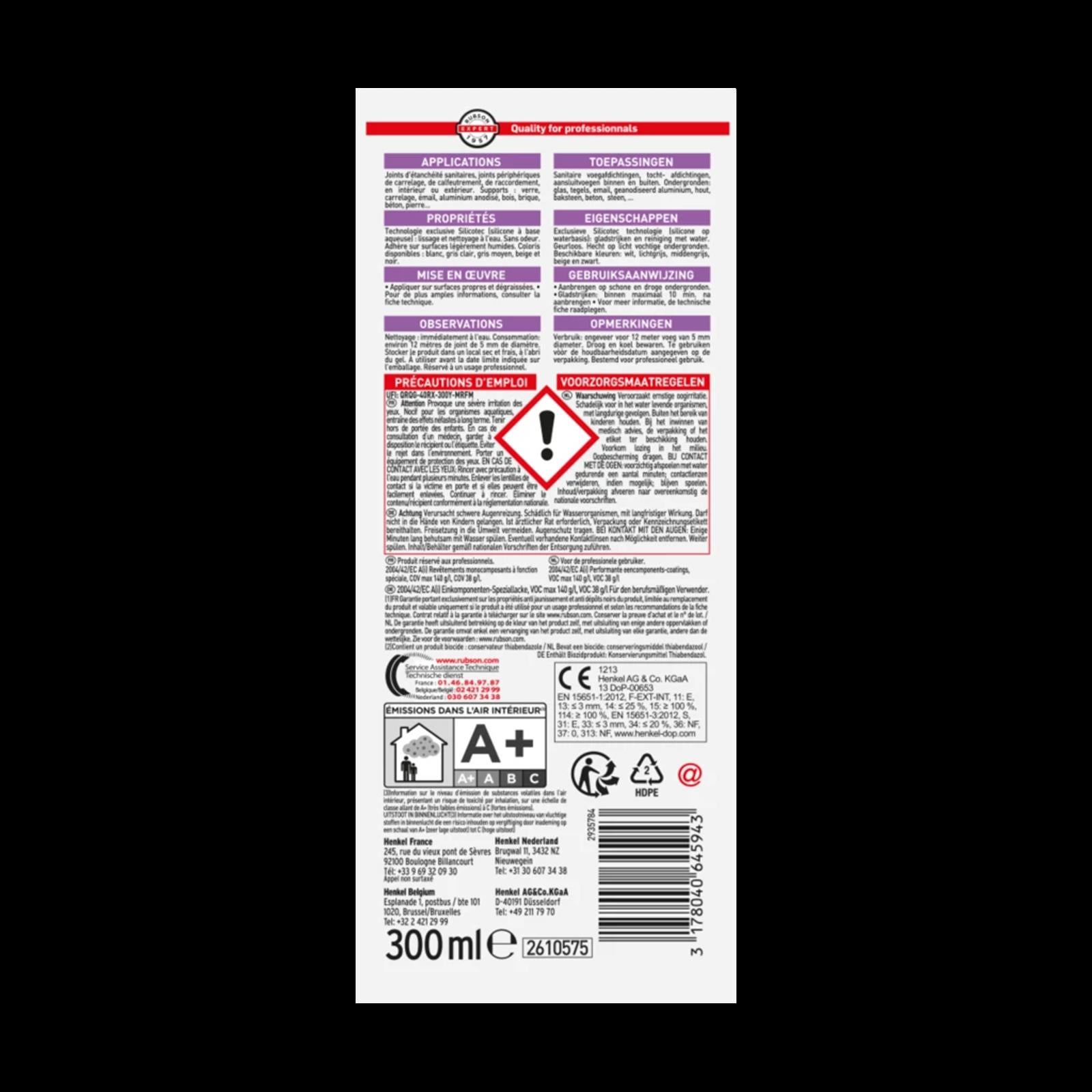 Mastic sanitaire ST5 multi-usages gris moyen 300ml RUBSON - 2