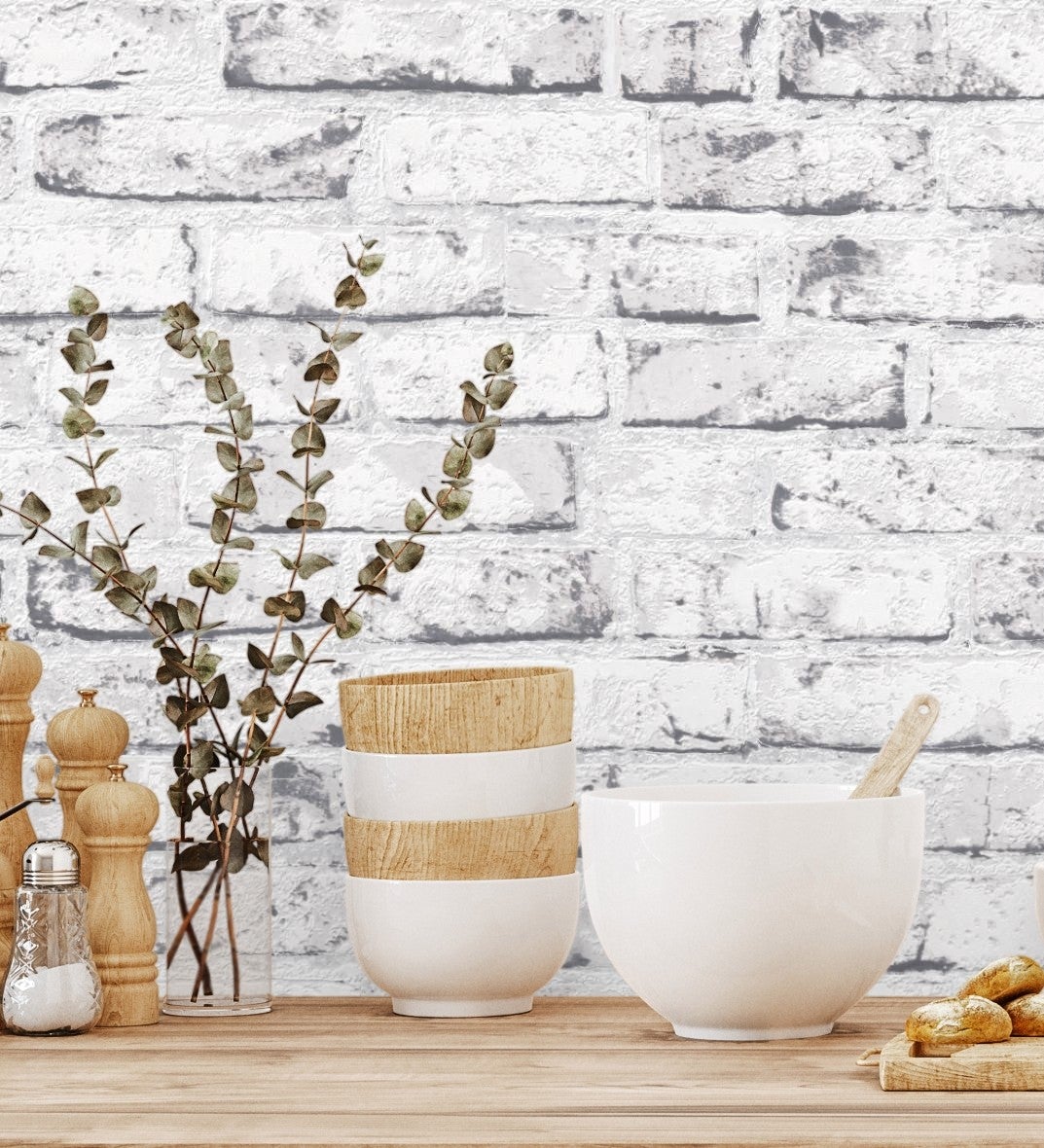 Papel pintado vinílico lavable efecto ladrillo vintage blanco y gris relieve 3D - Nevada 453171 de GAULAN - Rollo de 10 m x 0,53 m - 3