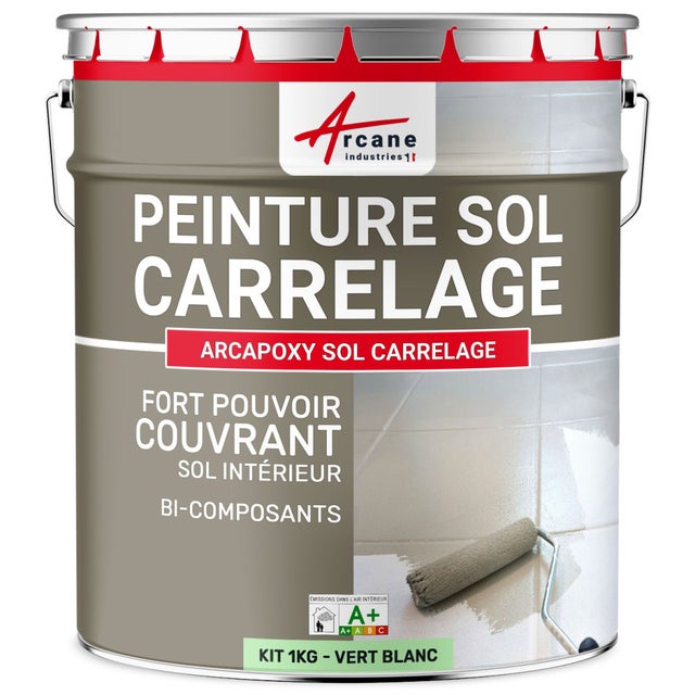 Peinture Résine Sol Carrelage - ARCAPOXY SOL CARRELAGE - 1 kg (jusqu'à 5 m² en 2 couches) Vert Blanc - RAL 6019 - ARCANE INDUSTRIES