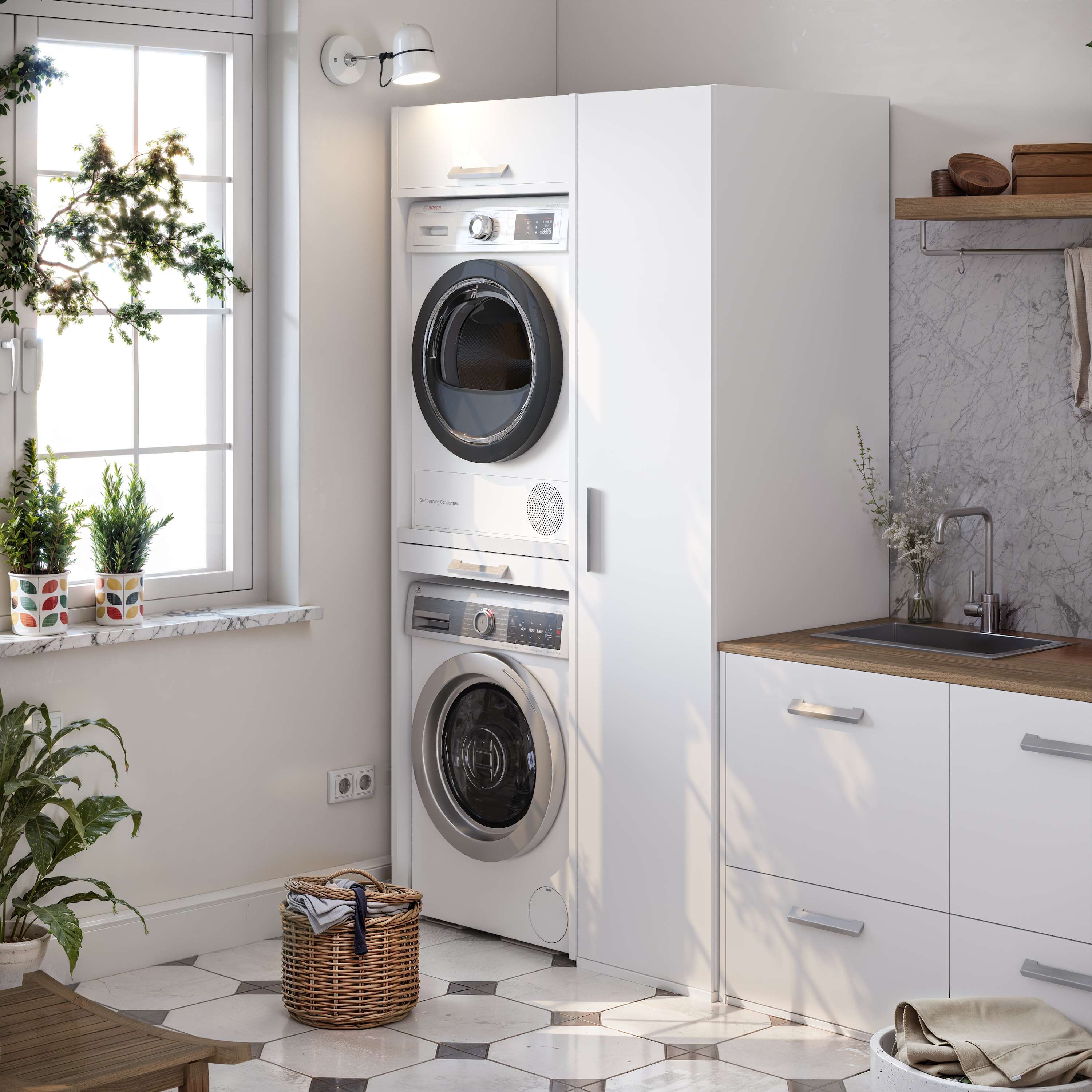 Conjunto de muebles lavadora secadora T-BATH 110,7x208cm blanco esp.22 mm - 2