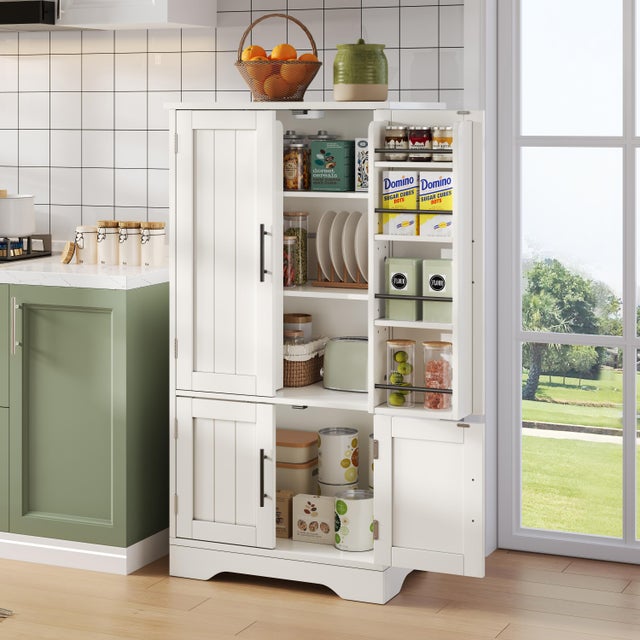 Armario despensa LED con 4 puertas, estantes regulables y almacenaje interior, para cocina 120 × 60 × 40 cm