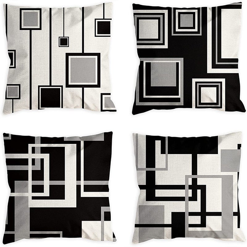 Supwhd Set Di 2 Federe Per Cuscini 50x50 Cm – Motivo Astratto Bianco, Nero E Oro – In Flanella Morbida Con Cerniera – Per Divano, Letto