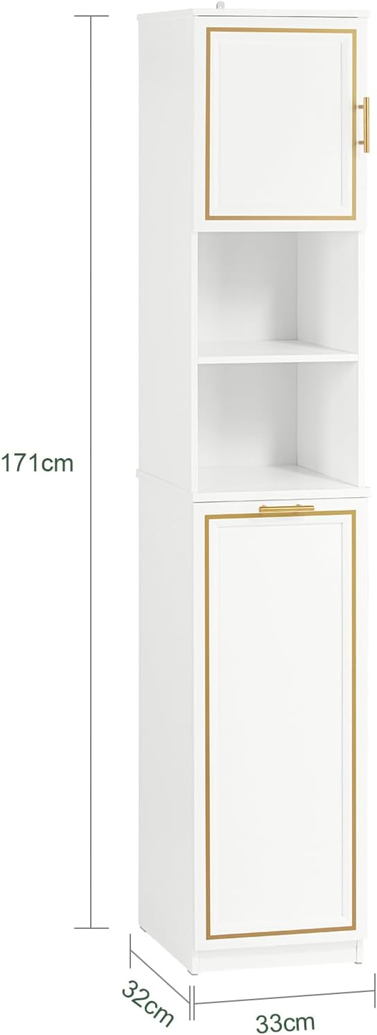 Armario Alto de Baño Mueble Baño Auxiliar Columna de Baño con 1 Puerta 2 estantes y 1 cesto 33 x 32 x 171 cm BZR87-W SoBuy ES - 3