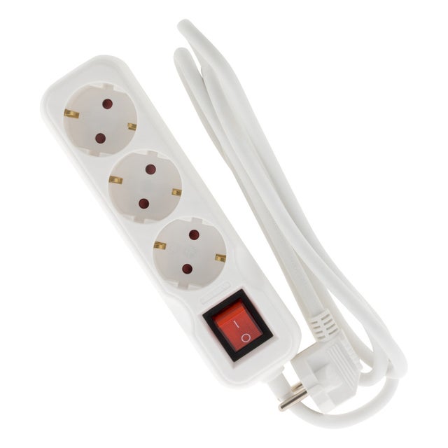 Multiprise Schuko + interrupteur 3x16A - 1,4m - blanc - Zenitech