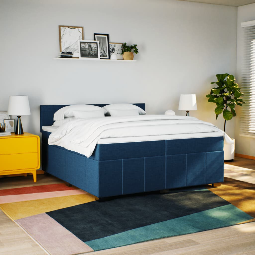 Maison Exclusive - Sommier à lattes de lit avec matelas Bleu 200x200 cm Tissu - 3