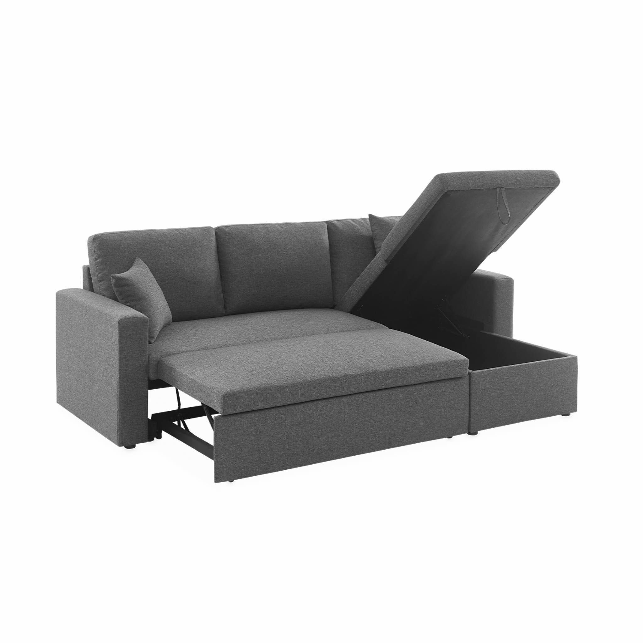 Canapé d'angle convertible en tissu gris chiné foncé - IDA - 3 places. fauteuil d'angle réversible coffre rangement lit - 7
