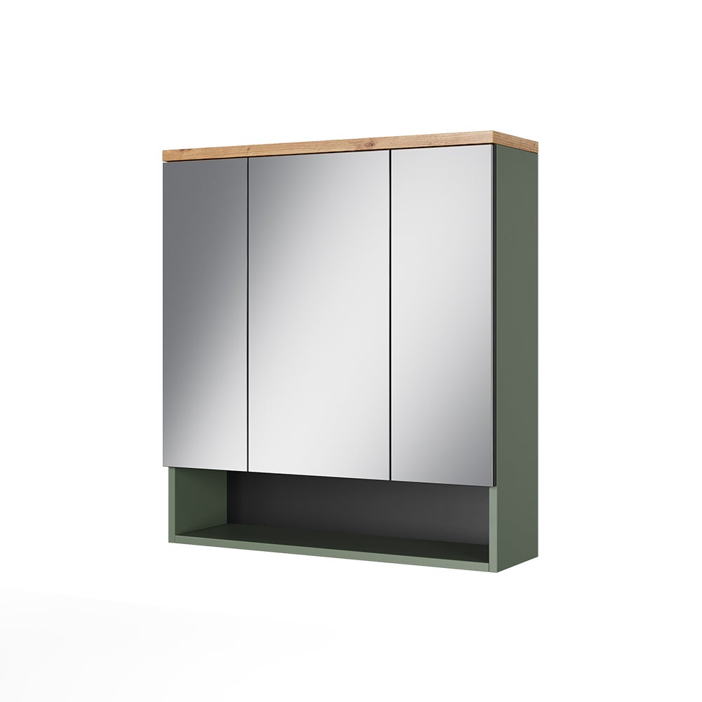 Vicco Szafka z lustrem w łazience Eden, Zielony/rzemieślniczy, 70 x 77.5 cm z 3 drzwiami lustrzanymi