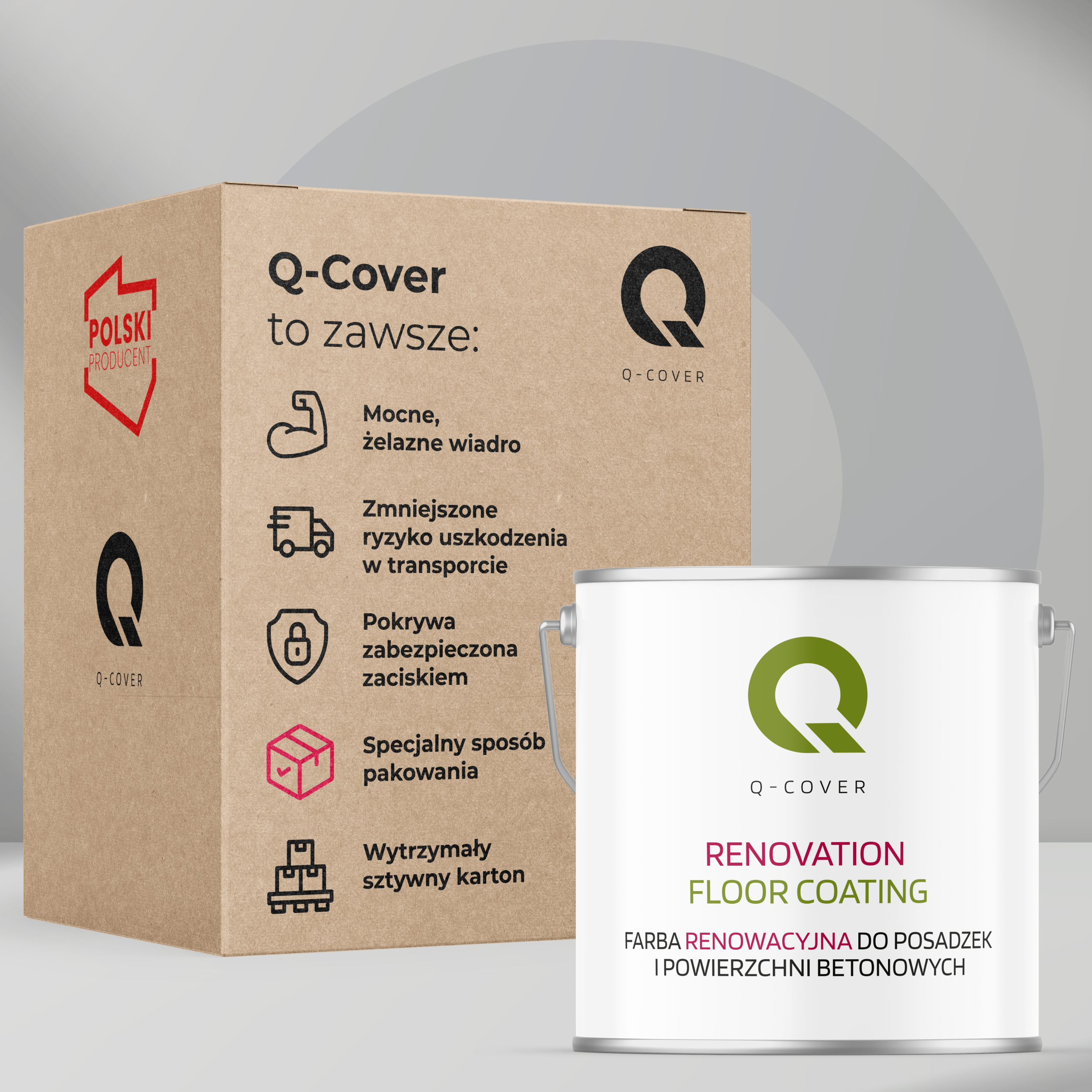 Farba Renowacyjna do Posadzek i Powierzchni Betonowych Q-Cover Żółty Ostrzegawczy RAL1023 Wysoki Połysk 5L