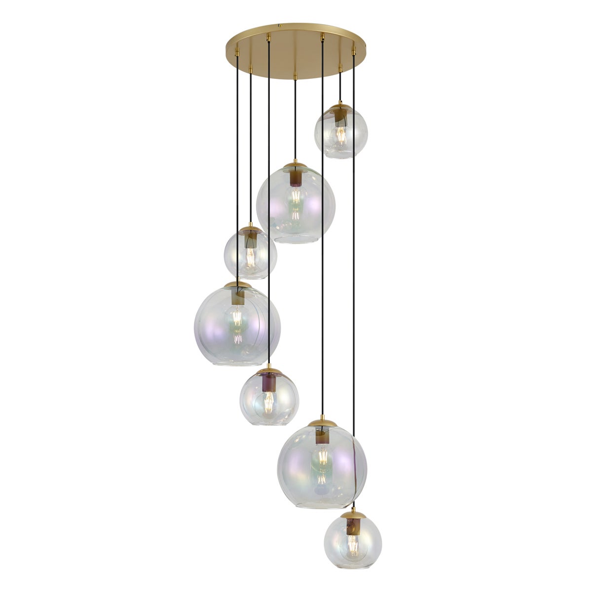 Qazqa artdeco lampa wisząca z kloszem (5 punktów) do stołu jadalnego - Sandra - złoty/mosiężny, okrągły, max. 15w, e27, z 7