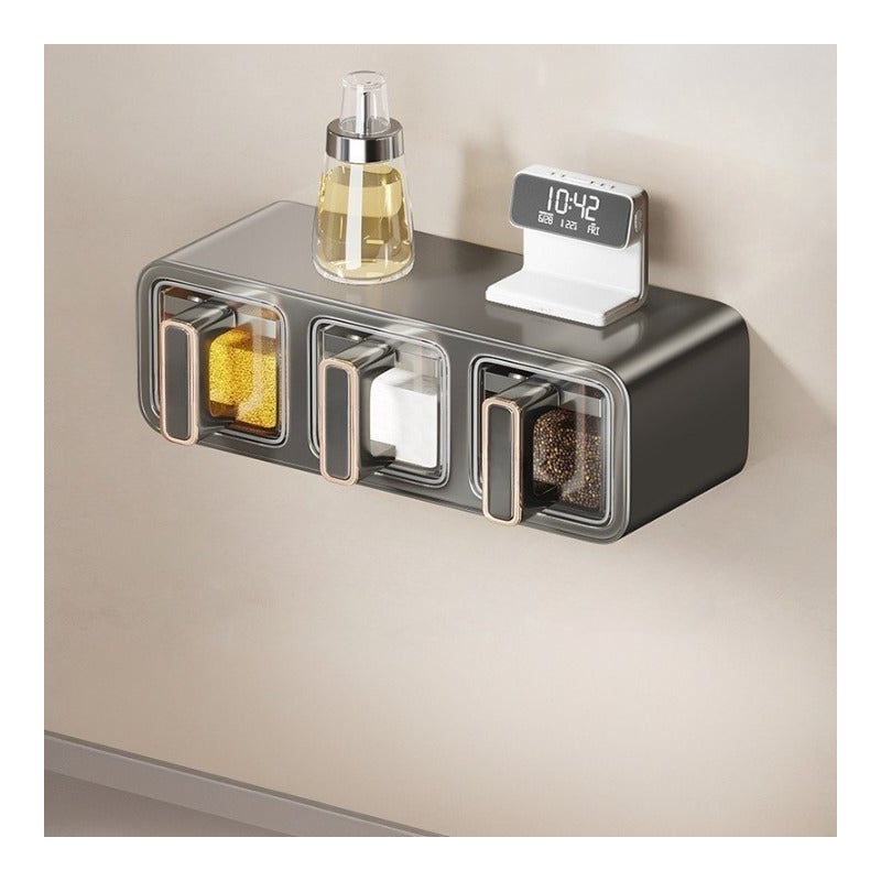 Pojemnik na przyprawy kuchenne, zestaw 3 słoików na przyprawy, montaż ścienny, bez wiercenia, do przechowywania soli i innych przypraw