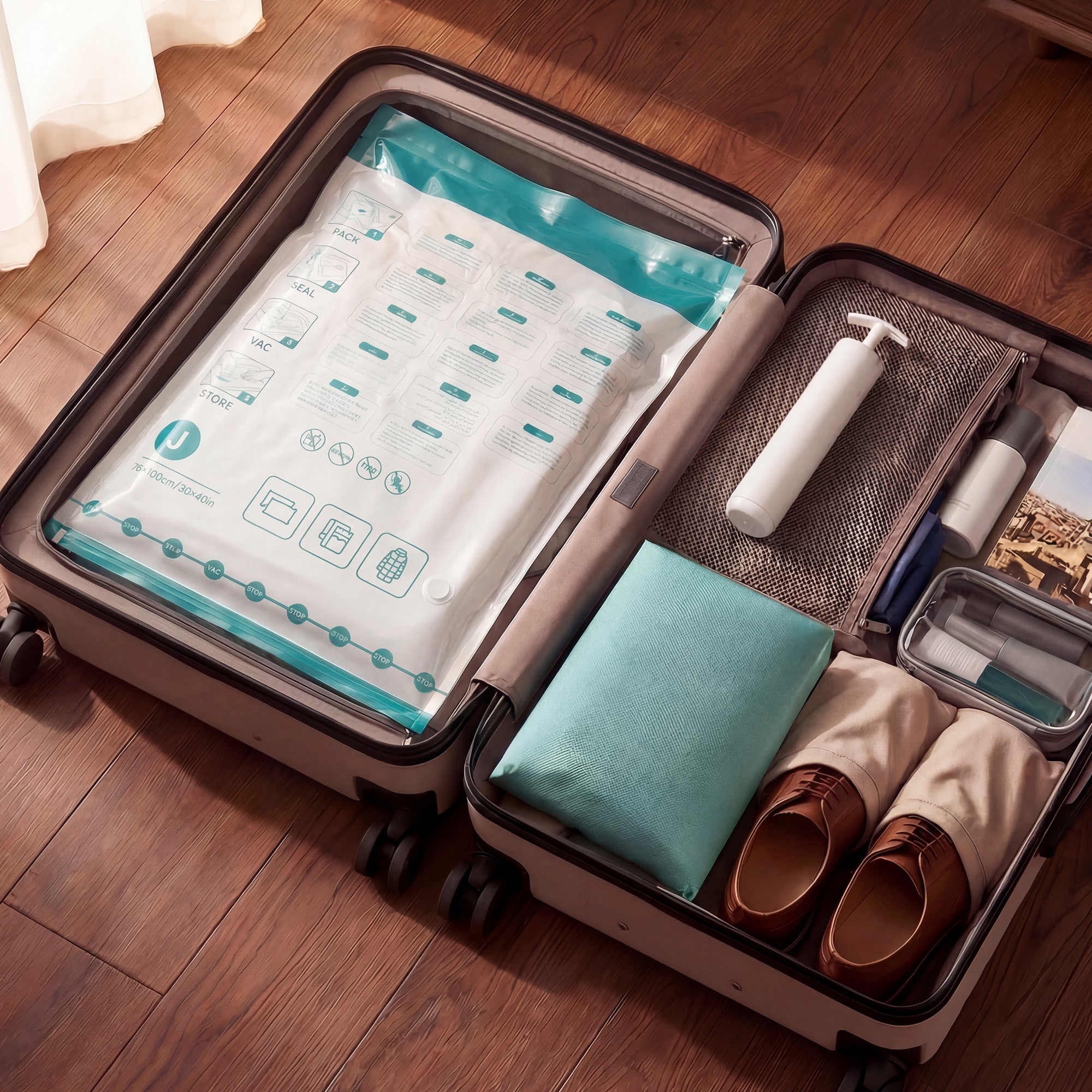 Sacs de Rangement sous Vide, Lot de 8, Réutilisables, Rangement pour Draps et Vêtements, Transparent - 3