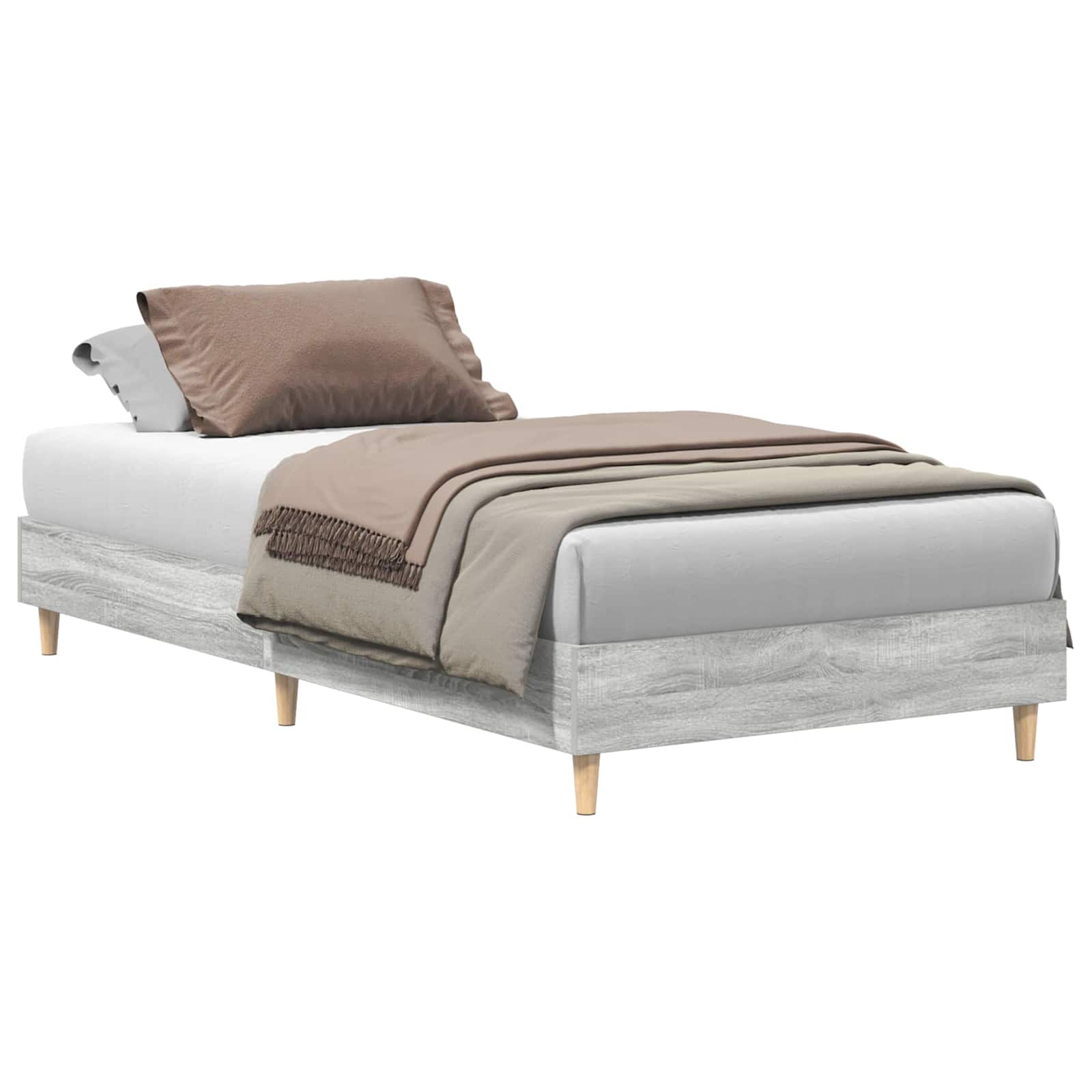 Cadre de lit gris en panneau de bois pour la chambre, 203 × 93 × 25 cm - 2