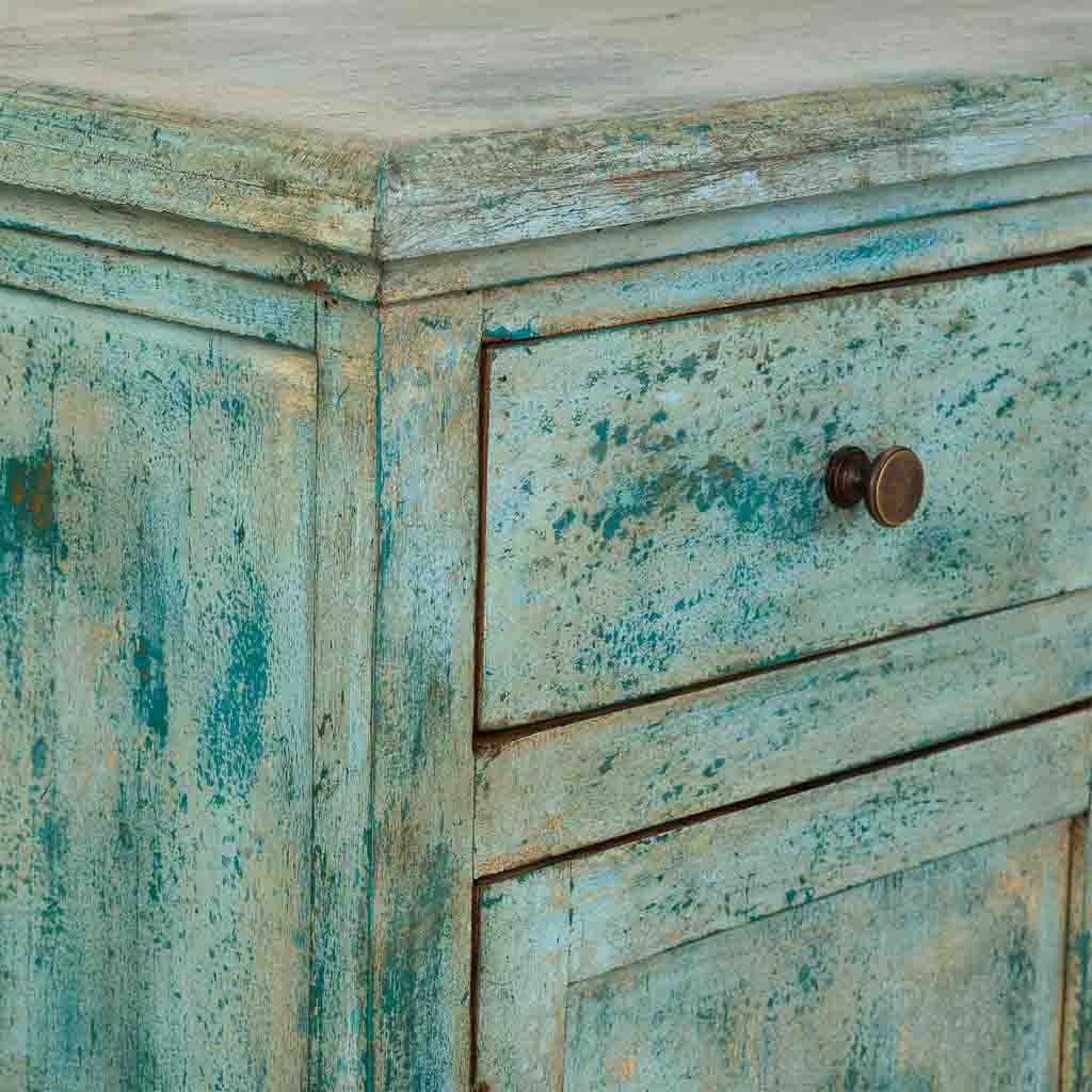 Credenza in legno fatta a mano color turchese 160x40x100h cm - 9