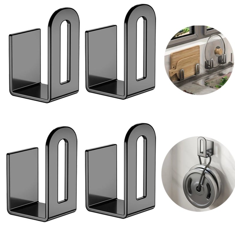 Uniwersalne wsparcie dla pokrywek do garnków, odporne na rdzę, odpowiednie do drzwi i ścian szafek, blok na noże (czarny), zestaw 4 szt.