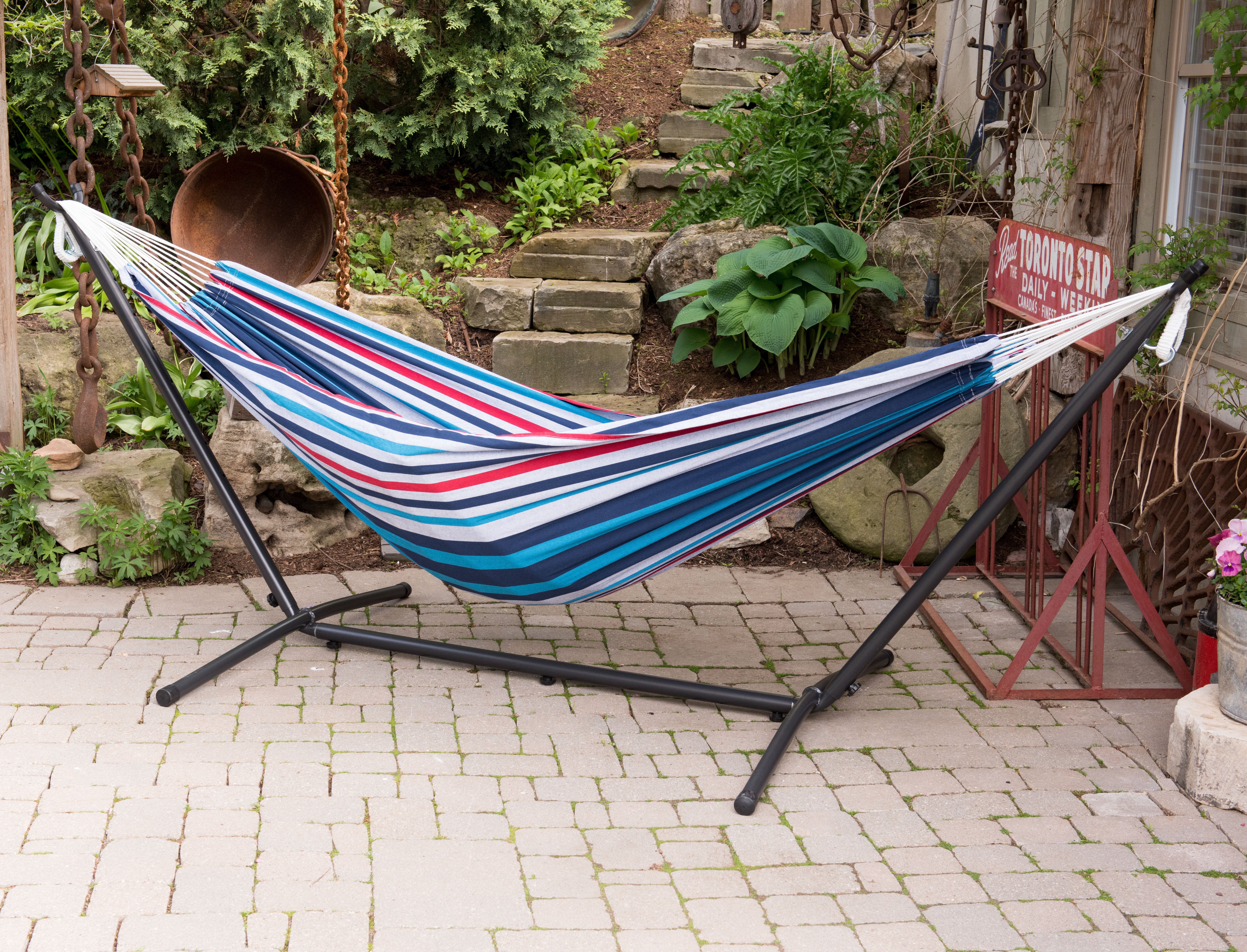 VIVERE HAMAC DOUBLE EN COTON AVEC SUPPORT (250 CM) - DENIM - 8