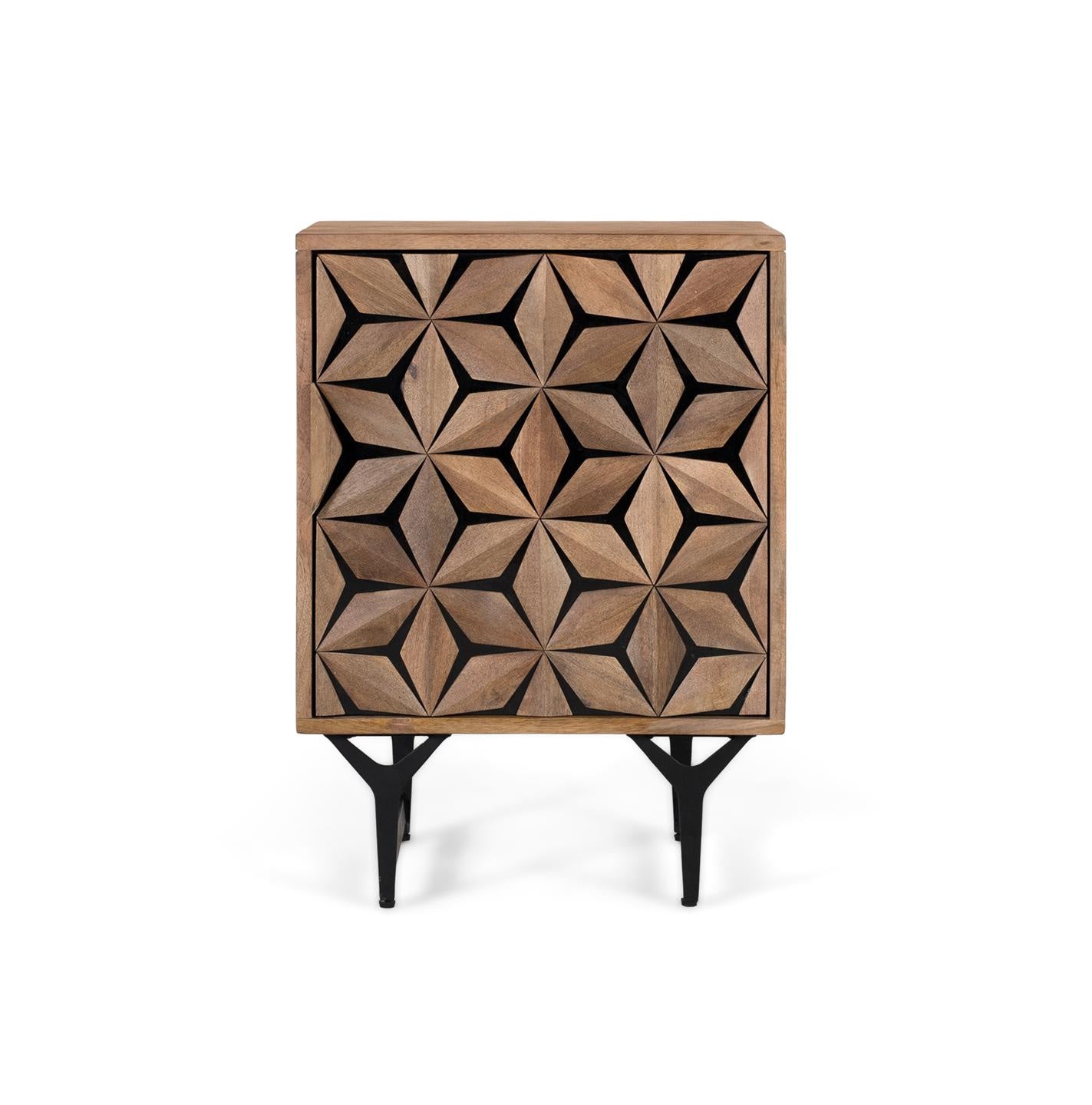 Stoliki nocne z drewna mango 47 cm, nowoczesny styl geometryczny - 64x47x40 GYC