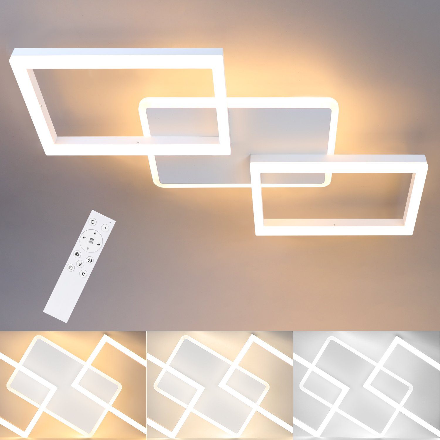 Plafoniera a LED Soggiorno 95W Dimmerabile Soffitto Lamp Moderno Rettangolo Quadrato Designer Lampada a Sospensione con telecomando per Cucina Sala da pranzo Ufficio Soggiorno nero Lampadari, 110cm