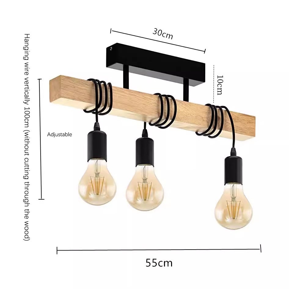 Lustre à 3 têtes, suspension vintage, plafonnier rustique, suspension en métal, éclairage d'îlot, hauteur réglable, 55 cm - 5