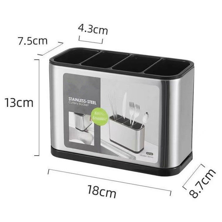 Égouttoir à couverts en acier inoxydable, argenté, rangement de table de cuisine avec 4 compartiments et plateau anti-goutte antidérapant - 8