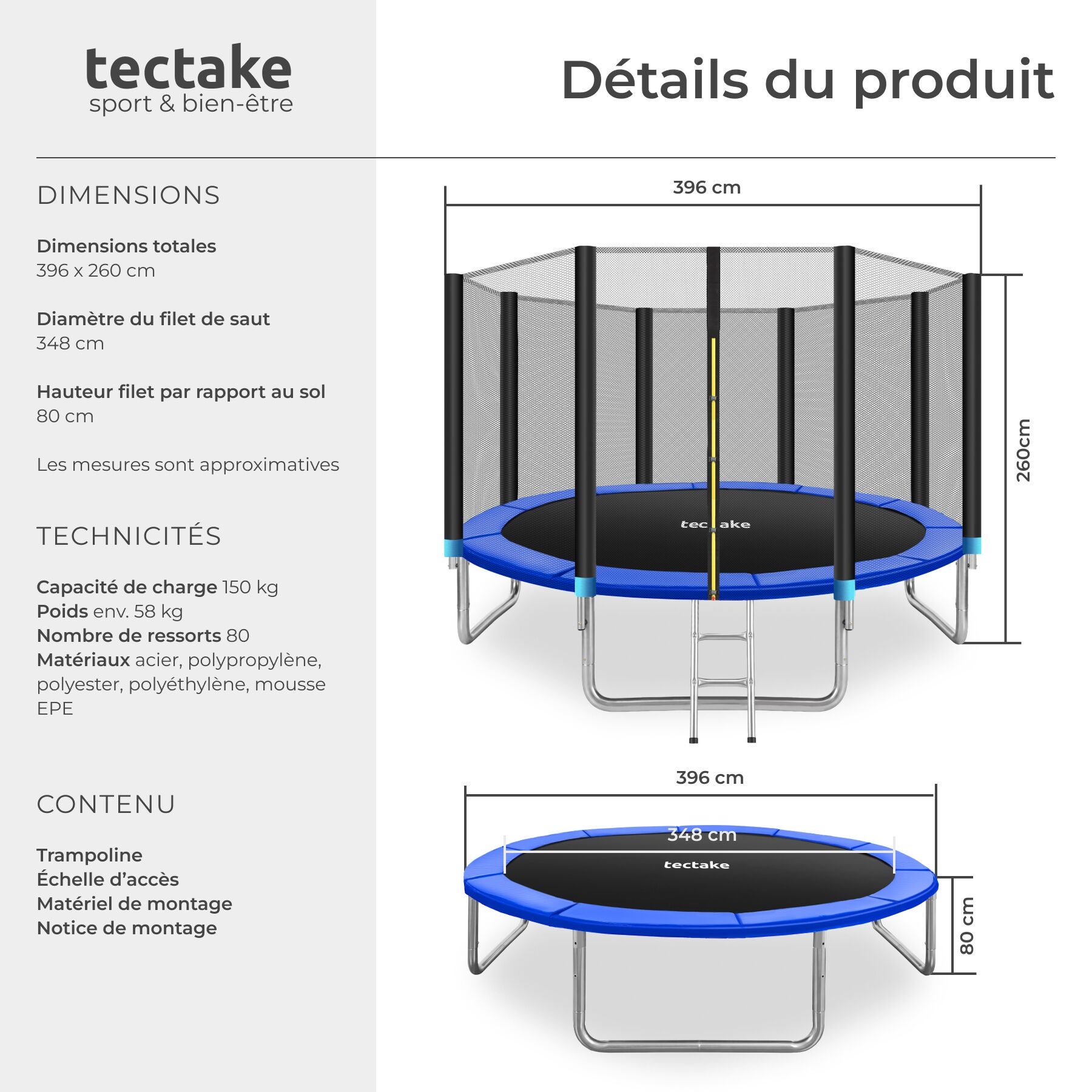 TECTAKE Trampolim Ø 396 cm, GS certificado - 6
