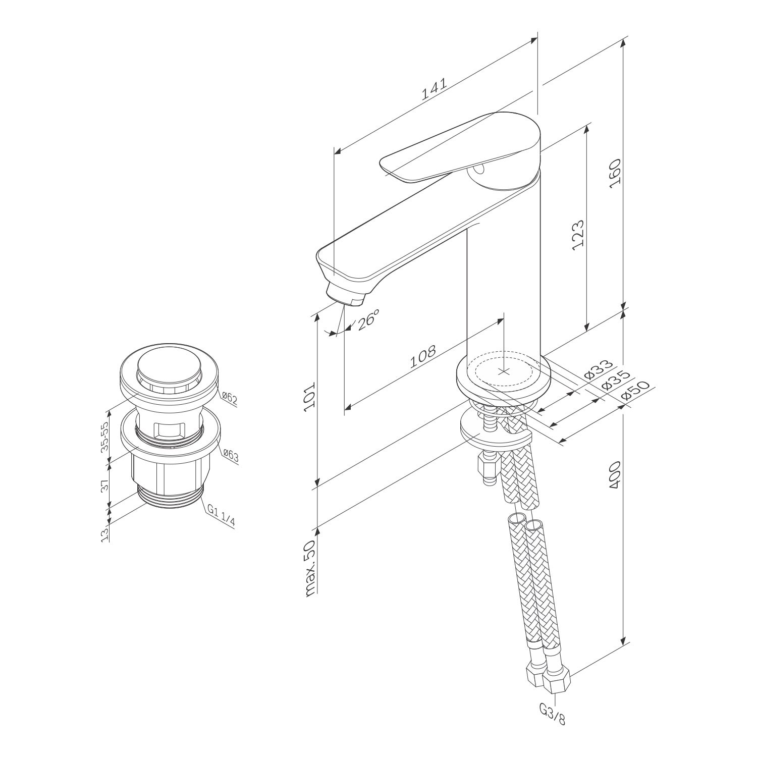 Mitigeur de lavabo, Robinet de Lavabo avec bonde clic clac, Robinet de lave-mains, Chromé, taille S, FTA82100 AM.PM - 8