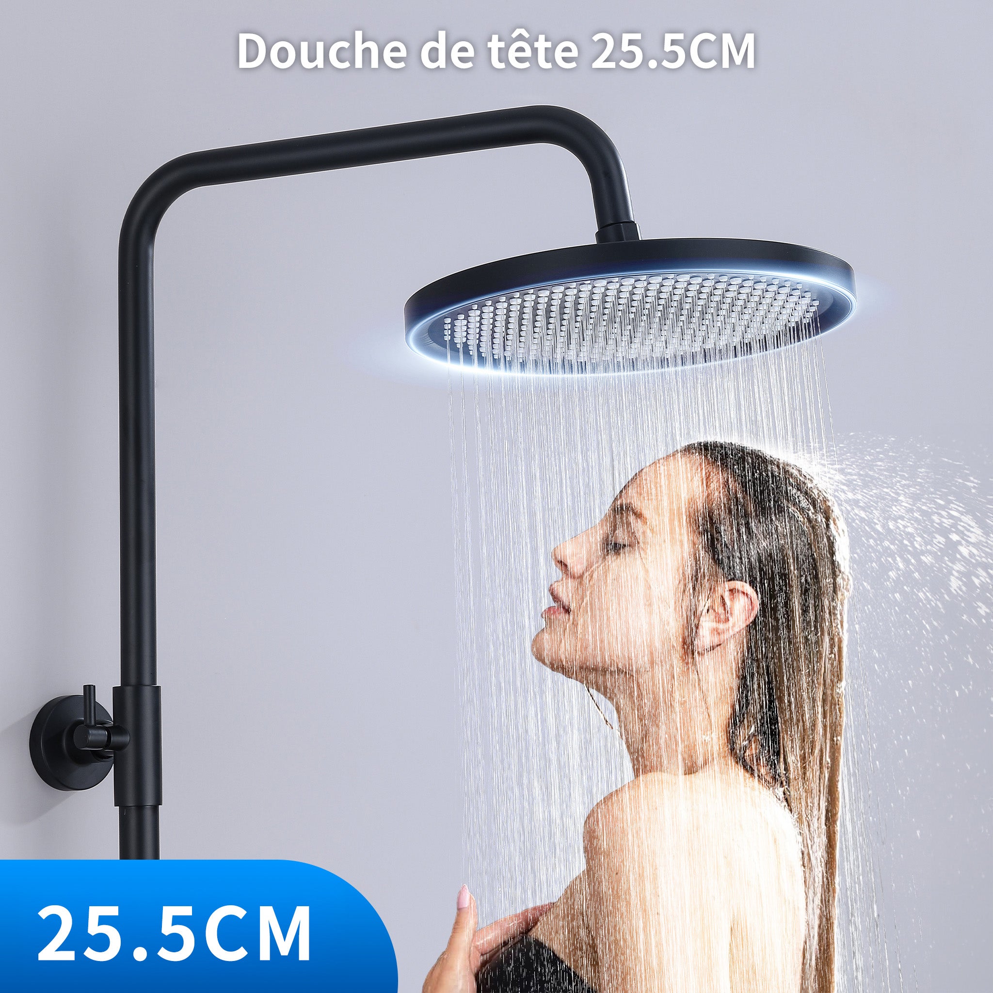 Coluna de chuveiro termostática, conjunto de chuveiro preto com 3 jatos, kit de chuveiro de mão com altura ajustável - 6