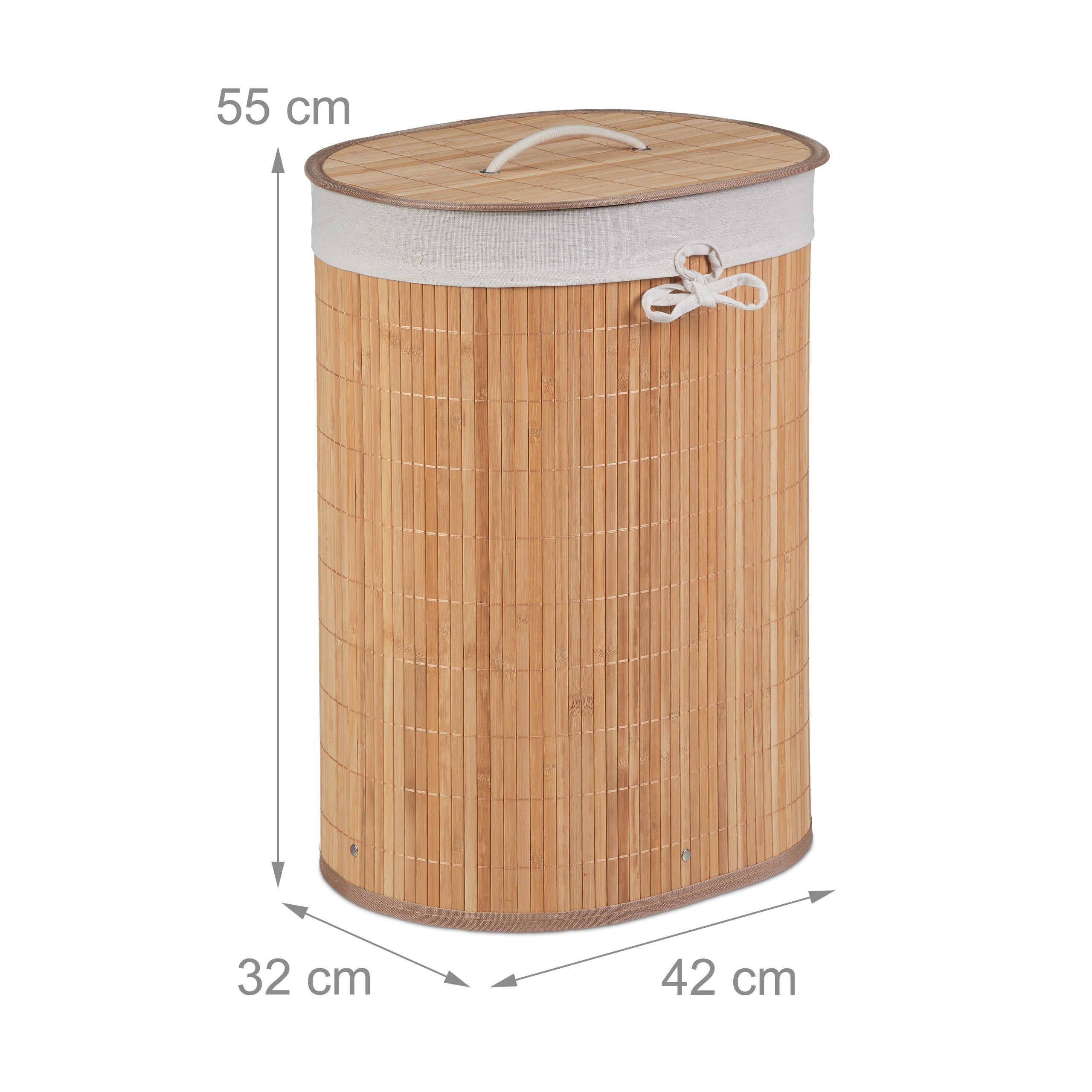 2 x cesto para roupa suja em bambu, oval, 46 l, dobrável, com tampa, HBT: 55 x 42 x 32 cm, natural - 4