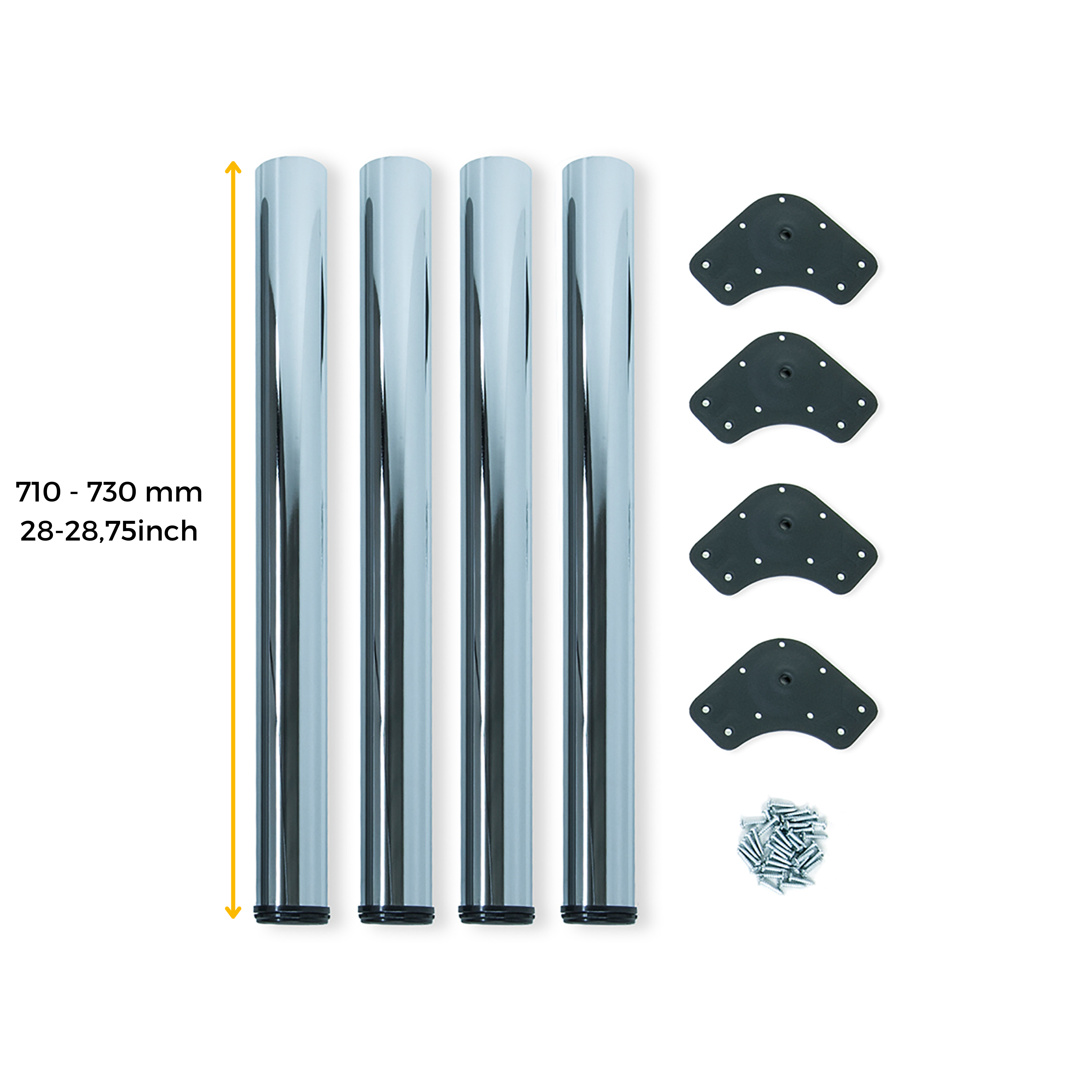 Emuca Lot de 4 pieds de table, diamètre 60mm, H 710mm, Acier, Chromé - 6